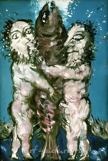 神圣之鱼的使徒，1988年，纸本，油画，92x68厘米 作者收藏
