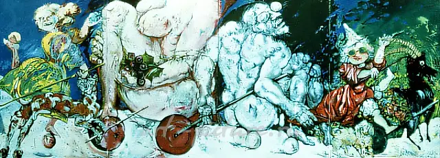 四季，1989年，布面油画，150×400厘米，作者自藏