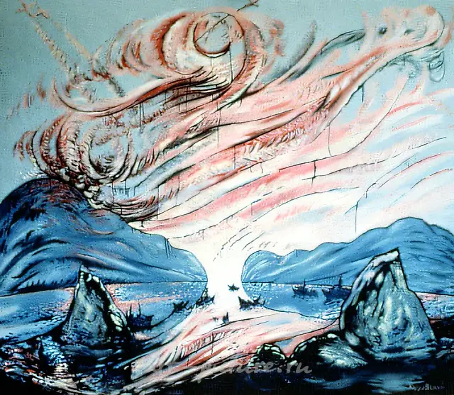日本海之战，1990年，油画，180×200厘米，作者收藏