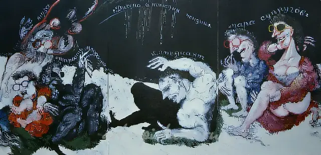 生活的戏剧与喜剧，1992年，布面油画，150x300厘米，作者收藏