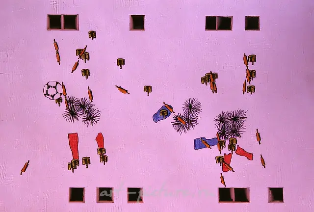 Рисунок к выставке "Чемпионат мира по футболу", 1994, Тушь, цв.карандаш, бумага, 21х30 см Частная коллекция, Париж, Франция