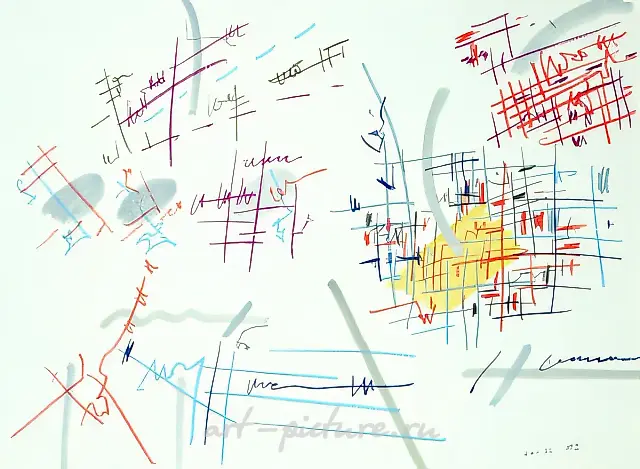 From the series "Polyphonic Compositions", 1991, Gouache on paper, 71x100cm author`s property