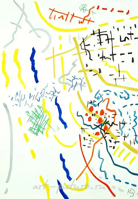 From the series "Polyphonic Compositions", 1991, Gouache on paper, 100x72 author`s property