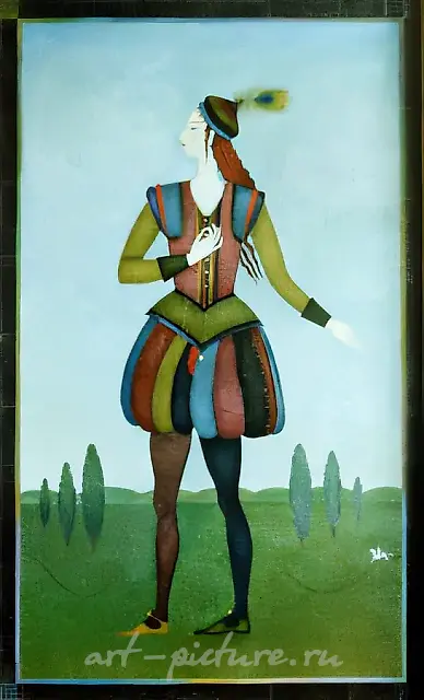 戏剧《第十二夜》服装草图，1980年，布面油画，80×50，作者自藏