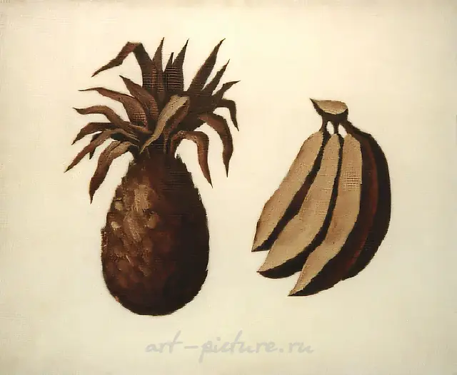 菠萝与香蕉。出自系列《对比静物》，1991年，布面油画，90×120厘米，作者私人收藏。