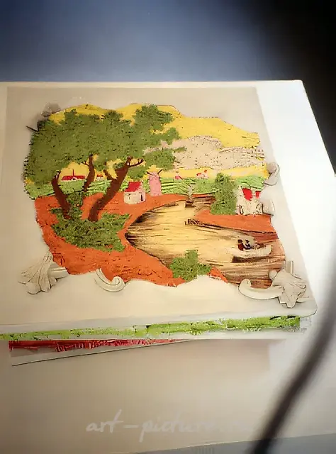 Cakes - Painting, 1992, canvas, oil, plaster, 50x50x50 cm. Author`s property