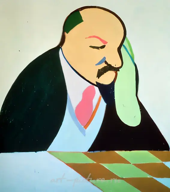 Lenin Playing Chess, 1989, Oil on canvas, 180x170 cm Russky Mir collection, Moscow