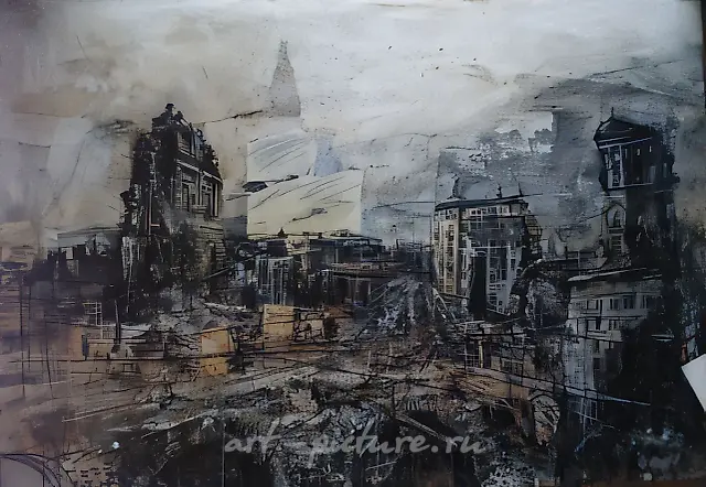 无题。选自“建筑幻想”系列，1995年，纸张、画布、蛋彩，100×60厘米。作者所有。