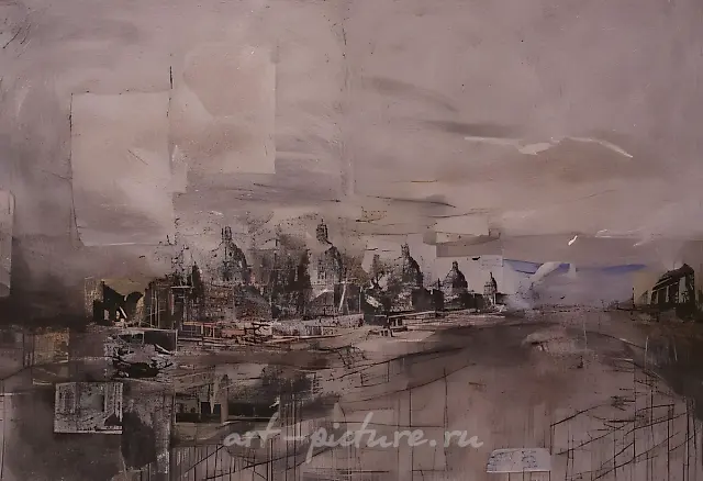 无题。选自《经典城市》系列，1995年，纸张、画布、蛋彩，300x200厘米，莫斯科，A.V.休塞夫国立建筑博物馆