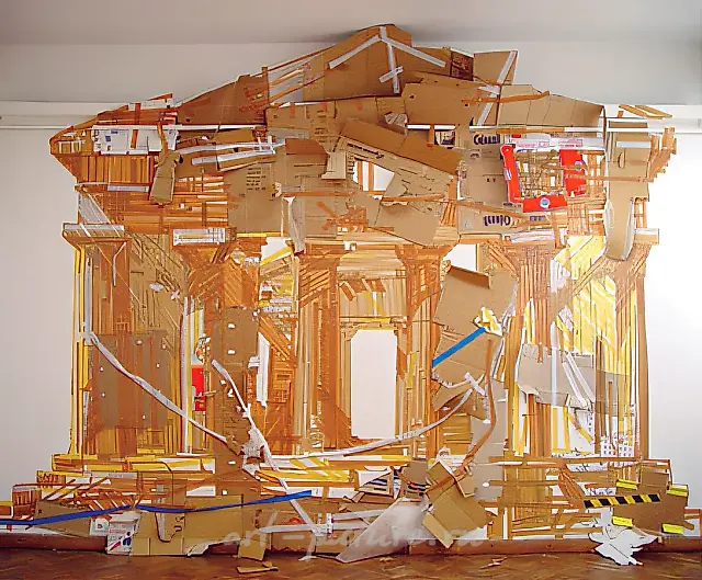 寺庙，2002年，硬纸板、胶带贴墙，450×600