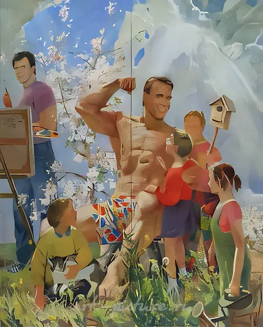 在户外写生（与A. Vinogradov合作），1995年，布面油画，240x200厘米。作者所有。