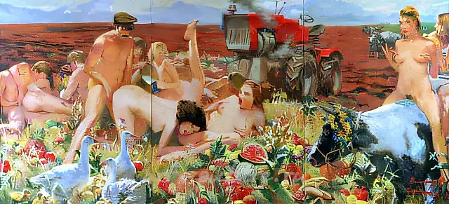 丰收节（与V.杜博萨尔斯基合作），1995年，布面油画，250 x 450厘米，作者收藏。