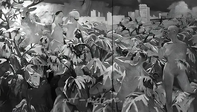 《小鹿斑比》（与V.杜博萨尔斯基合作），1994年，布面油画，200 x 350厘米 作者收藏