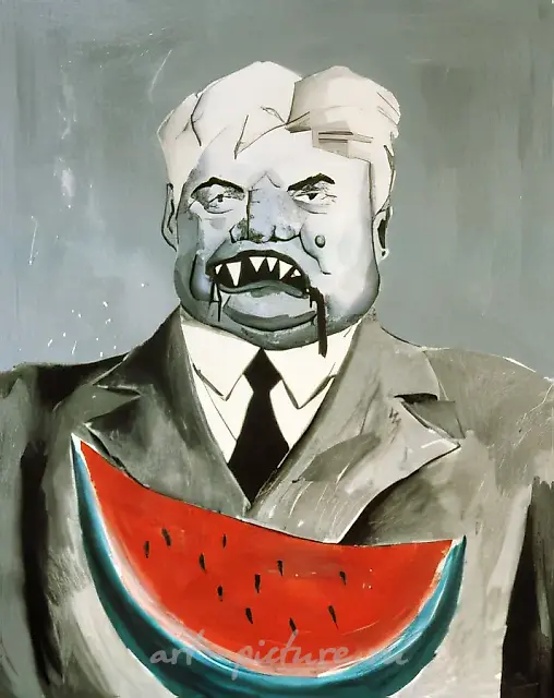 Vampire Ilya Ilyich. From the cycle «Perdo», 1987, orgalith, tempera, 120x100 cm. «Regina» Gallery, Moscow
