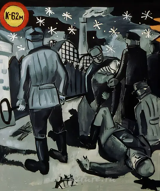 Final and Decisive. From the cycle «Perdo», 1987, orgalith, tempera, 120x200 cm. P. Halonen Collection, Helsinki, Finland
