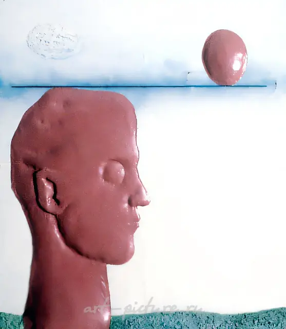 带球的头，1965年，油画，画布，纤维板，石膏，160x145.5x11.5厘米