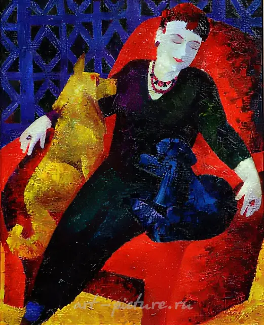Mother with Dogs, 1989, orgalith, oil, 45x45. Author`s property