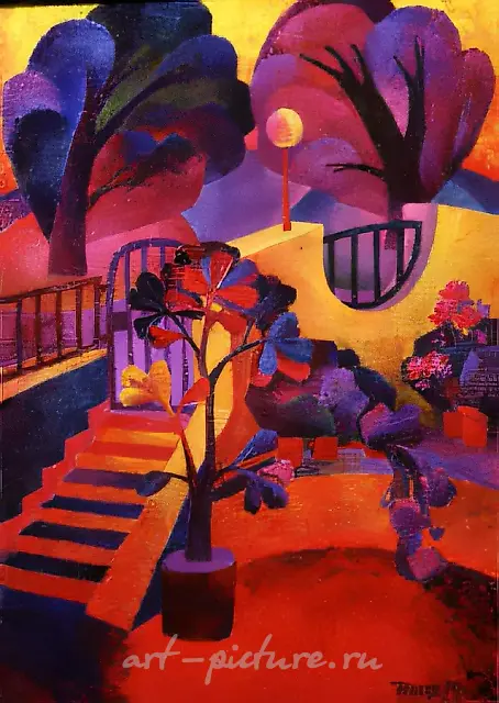 Katerina`s Courtyard, 1989, canvas, gouache, 70x50. Private collection, Italy