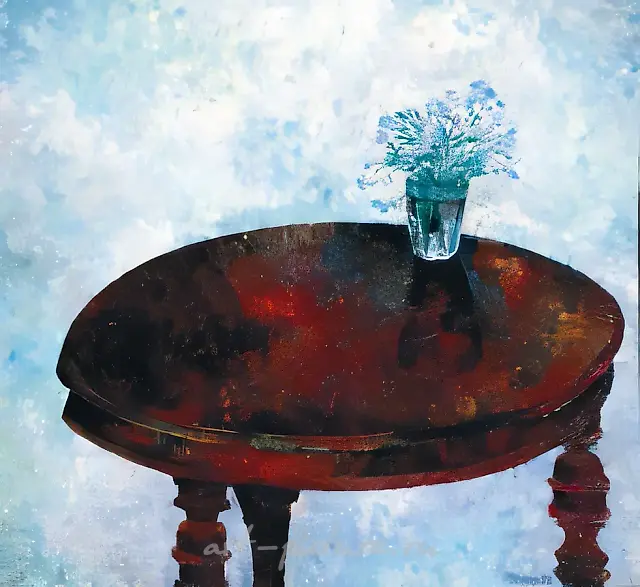 To Grandmother. Forget-me-nots, 1992, canvas, oil, 100x100