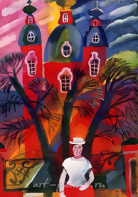 红色教堂，1993年，布面，水粉，40×29