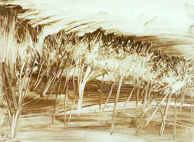 Landscape in Black, 1989, cardboard, oil, 50 x 69 cm