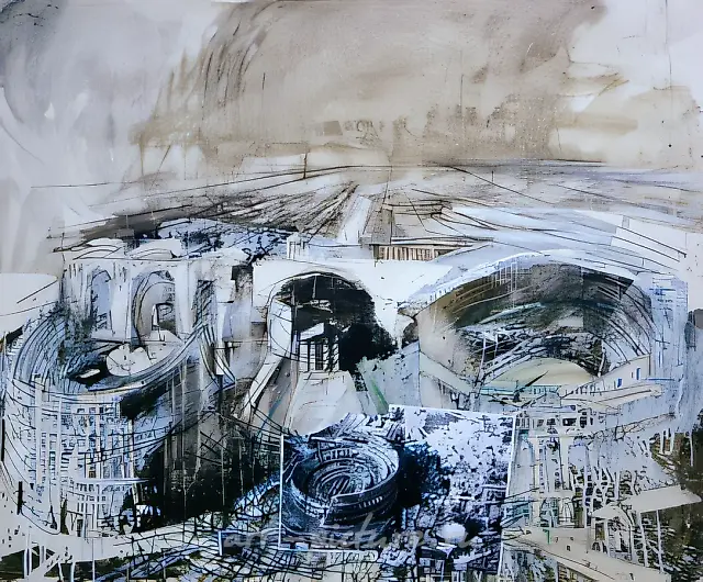 建筑系列，1995年，混合媒介，105×120