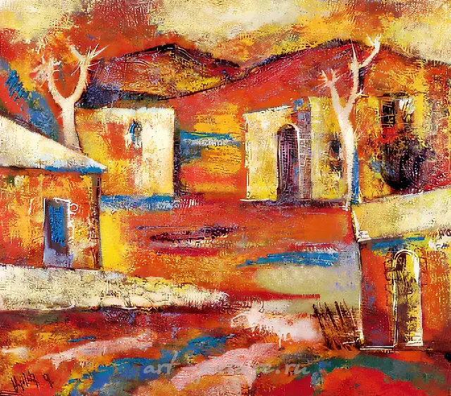 Red Landscape, 1993, canvas, oil, 70x80 cm. Author`s property