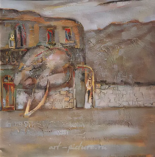 Courtyard of My Childhood, 1993, canvas, oil, 75x75. Author`s property