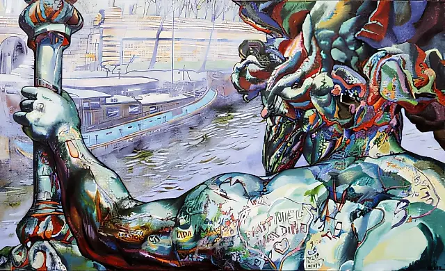 Увеличение (диптих). Скульптура моста Александра III в Париже, 1994, холст, масло, 76 x 121