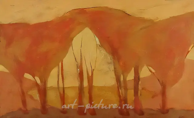 Landscape with the red trees, 1996, oil on canvas, 75x130