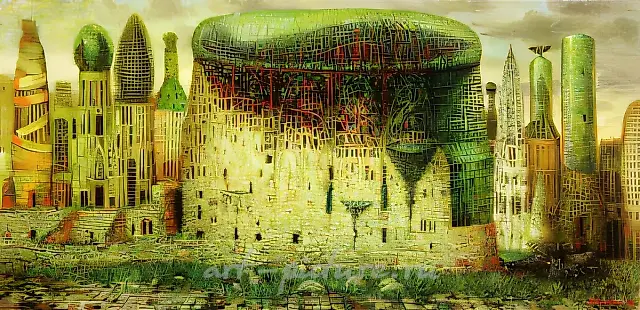 废弃的城市，1996年，布面油画，50x100
