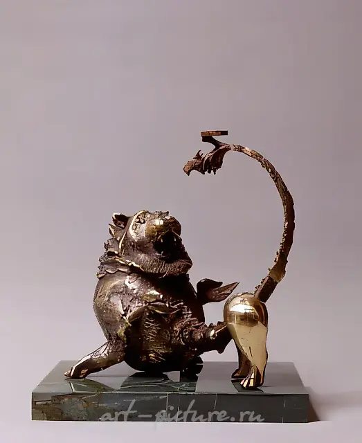 Лев, 1996, бронза, мрамор, 20x31x12