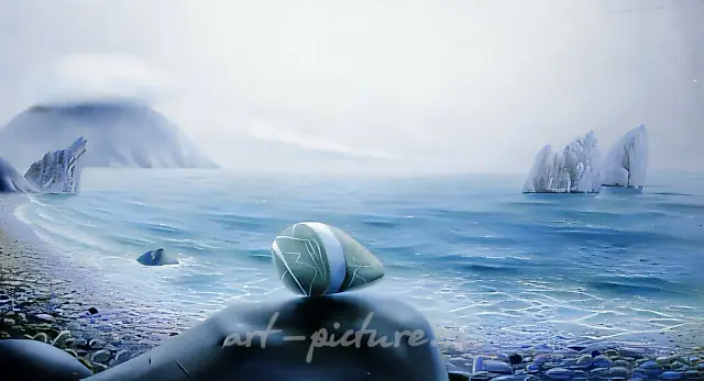 岩石海滩，1990年，布面油画，160x90