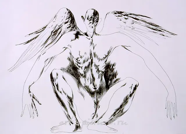 Unable to fly, 1992, indian ink on cardboard, 60x90