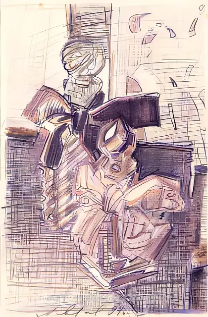 Bottles with bows. Drawing from the series, 1993, paper, coloured pencils, 27,5x18,5