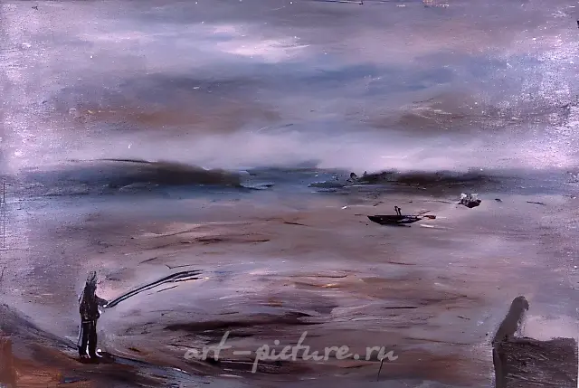 Fisherman on a Lake, 1995, canvas, oil, 60x90