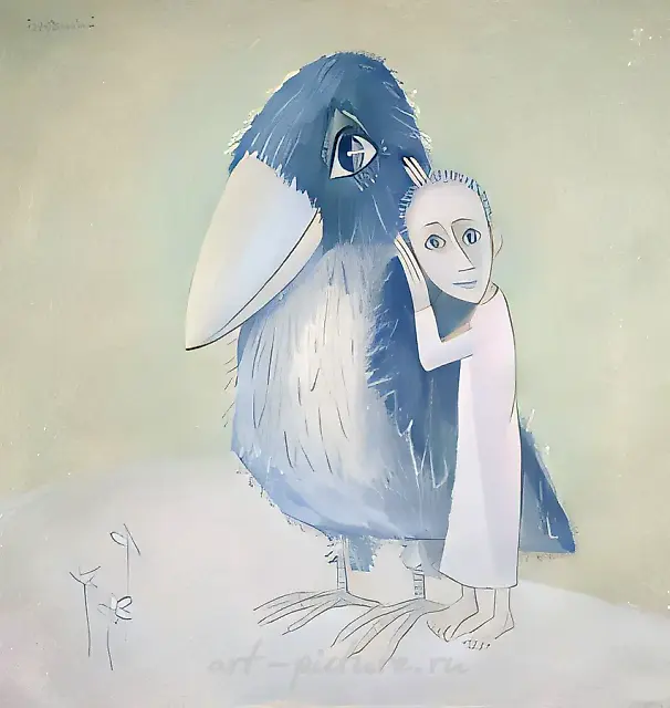 男孩和他的鸟，1983年，布面油画，85×90