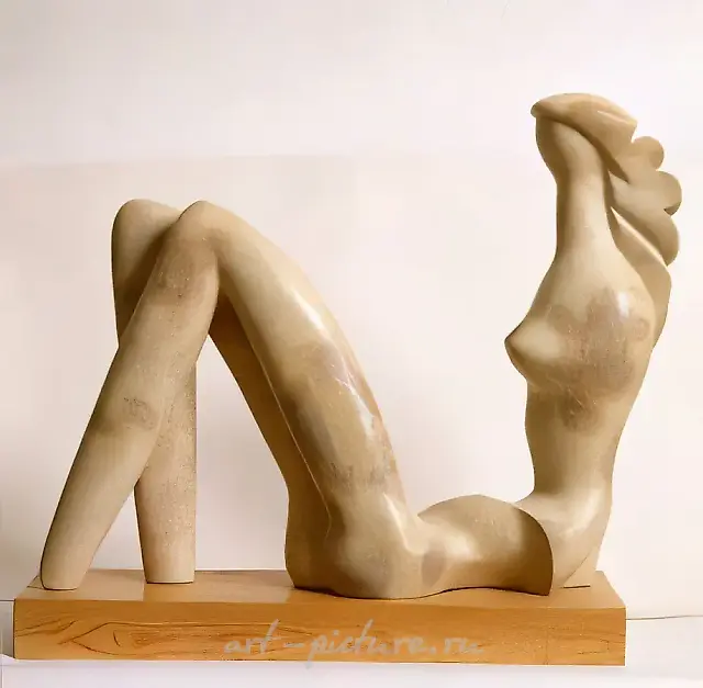 River, 1996, limestone on wood, 50x45x16