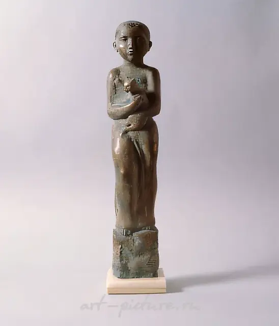 A girl with a cat, 1992, bronze, h 44