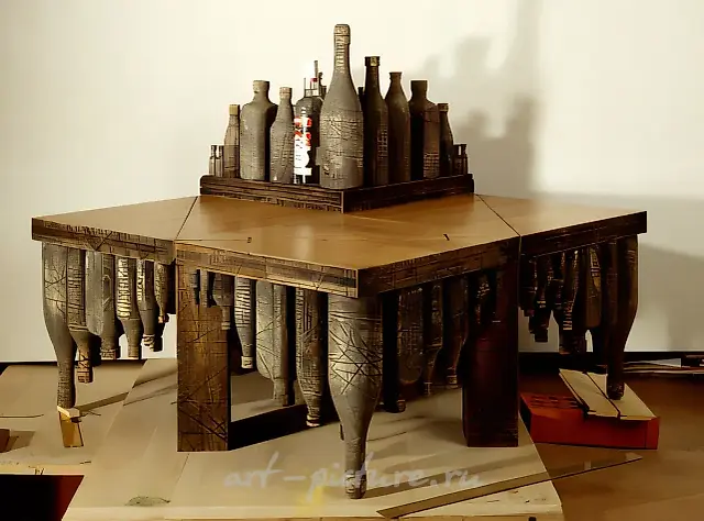 Идеальный город. Стол 1, 1996, смешанная техника, 100х100х60