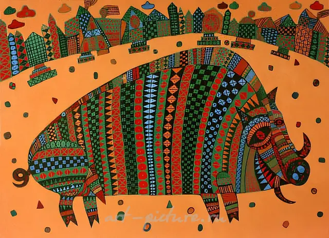 野猪，1993年，布面油画，60x90厘米。私人收藏，芬兰。