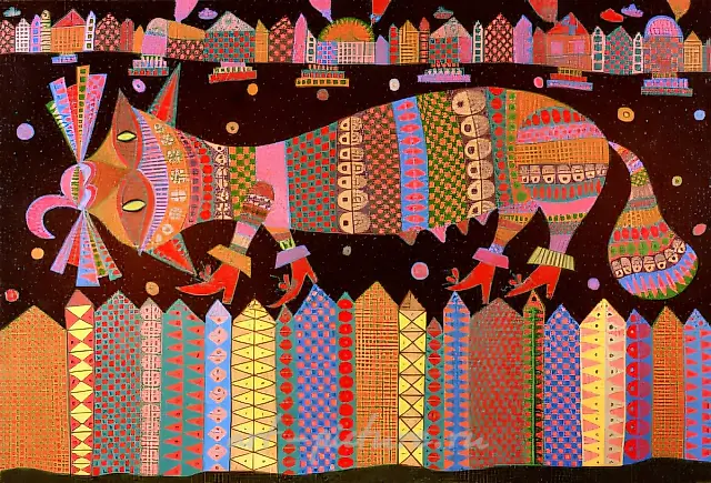 猫，1993年，油画布，73x95厘米。私人收藏，美国