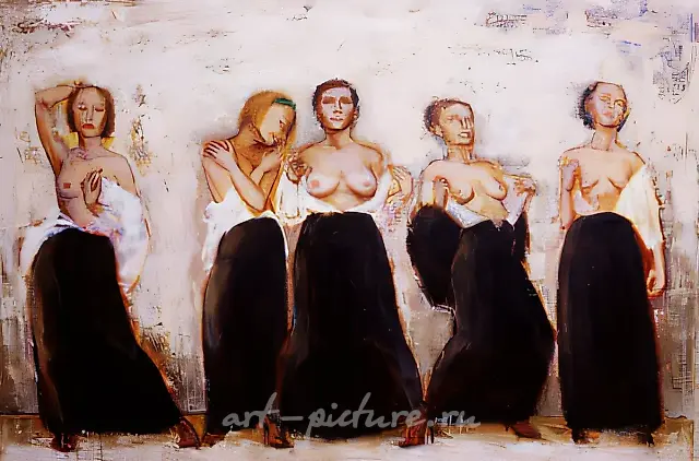 裸露胸部的女性，1996年，布面油画，95×130