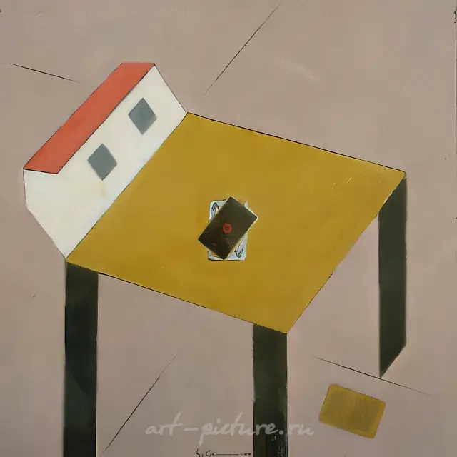 Still Life with a Little House, 1993, paper, mixed technique, 74.5x71
