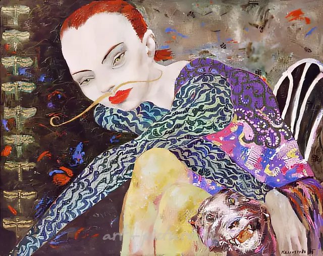 Self-portrait with an animal, 1995, oil on canvas, 95x110