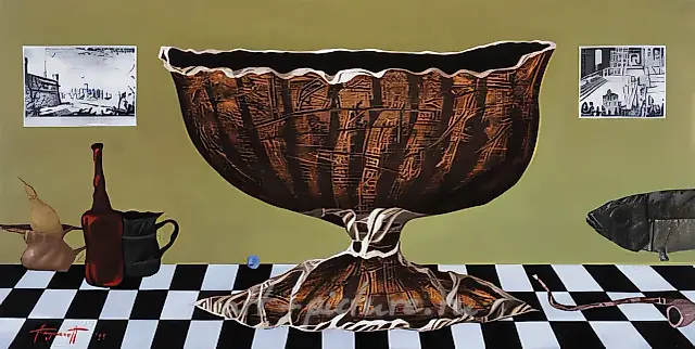静物与碗，1995年，布面油画，60x120