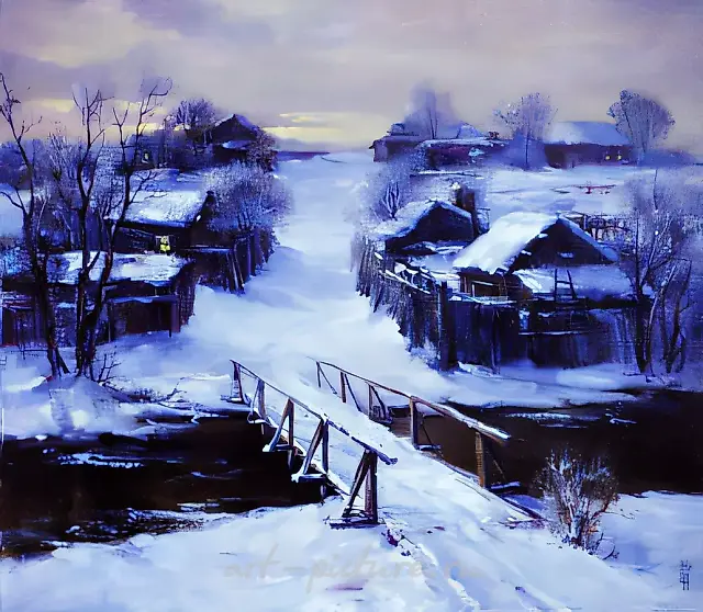 Winter Evening, 1996, canvas, oil, 50x55. $800