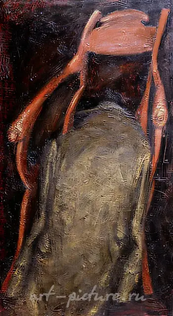 Prodigal Son (on Rembrandt`s theme), 1995, canvas, oil, 130x70. Collection of the State Historical, Architectural and Art Museum