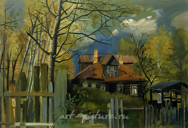 Cottage in Tarasovka, 1988, paper, water-color, gouache, 51x72 Privat collection. USA