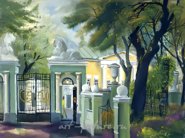House in the Prechistenka, 1996, paper, tempera, 50x65 Author`s property